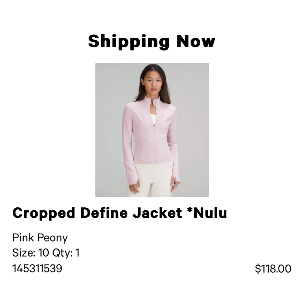 Lululemon cropped define jacket in nulu- size 10